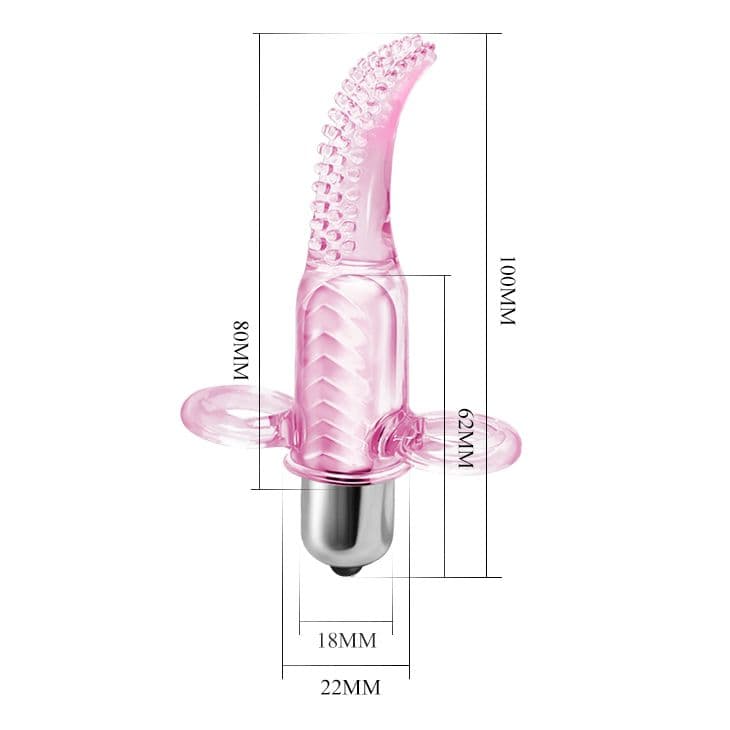 Розовый вибромассажер с щёточкой и петлями для пальцев Vibro Finger