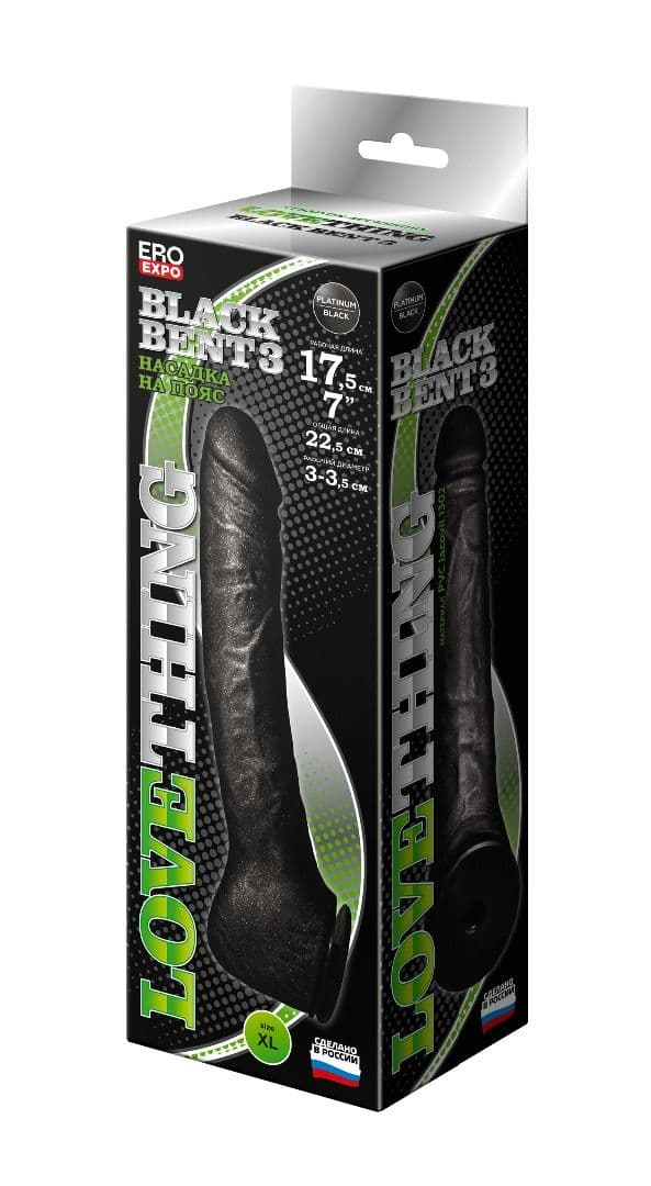 Чёрная фаллическая насадка BLACK BENT 3 - 22 см.