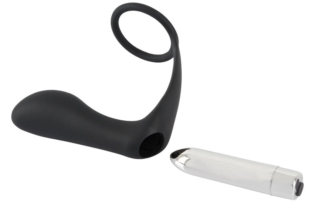 Черное эрекционное кольцо с анальной вибропробкой Vibrating Ring & Plug
