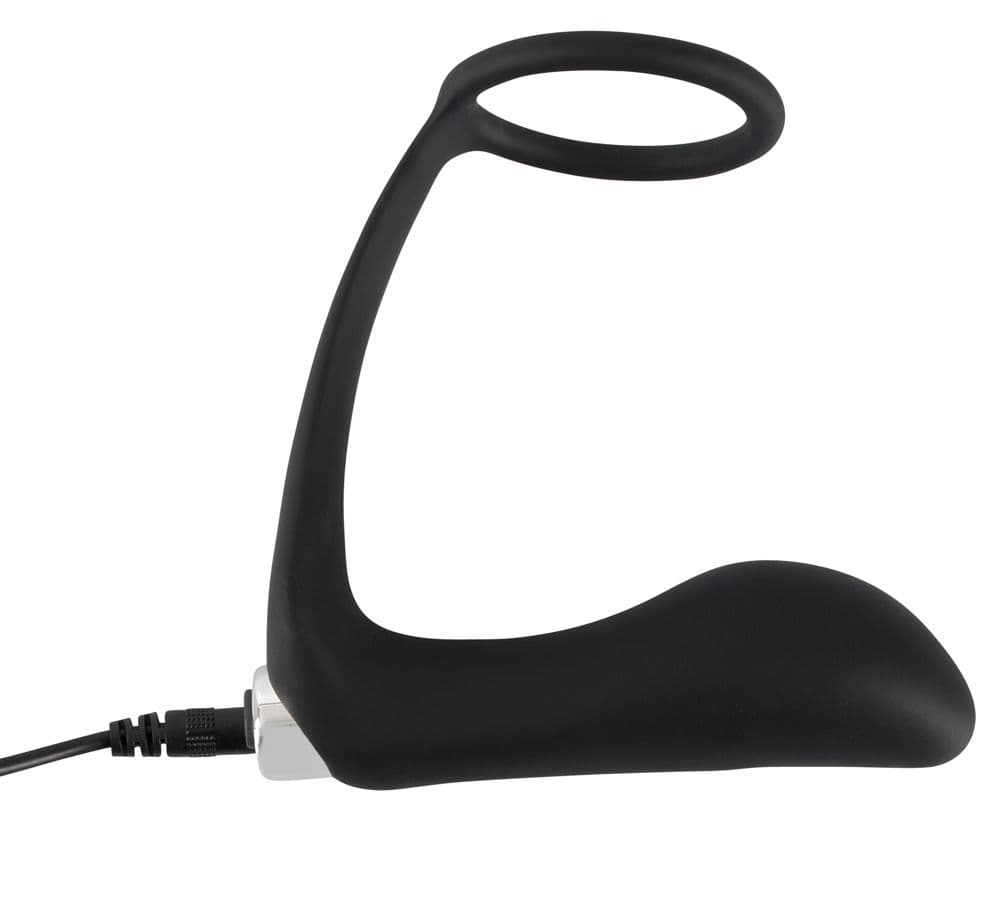 Черное эрекционное кольцо с анальной вибропробкой Vibrating Ring & Plug