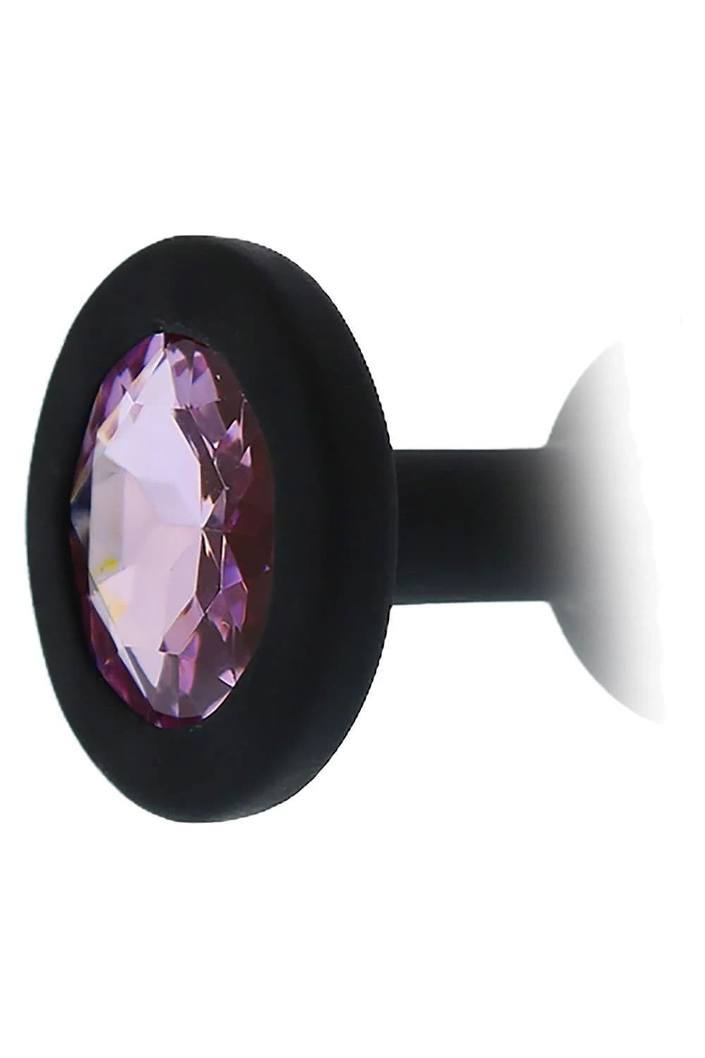 Черная гладкая анальная пробка с розовым кристаллом Silicone Diamond Plug - 7 см.