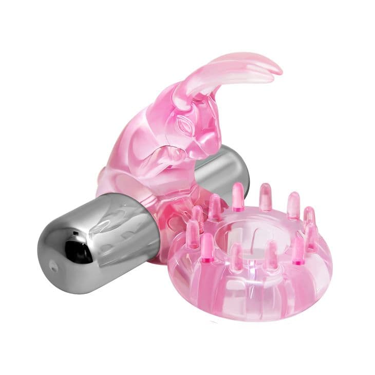 Розовое эрекционное виброкольцо с клиторальным зайчиком Love Rabbit Ring