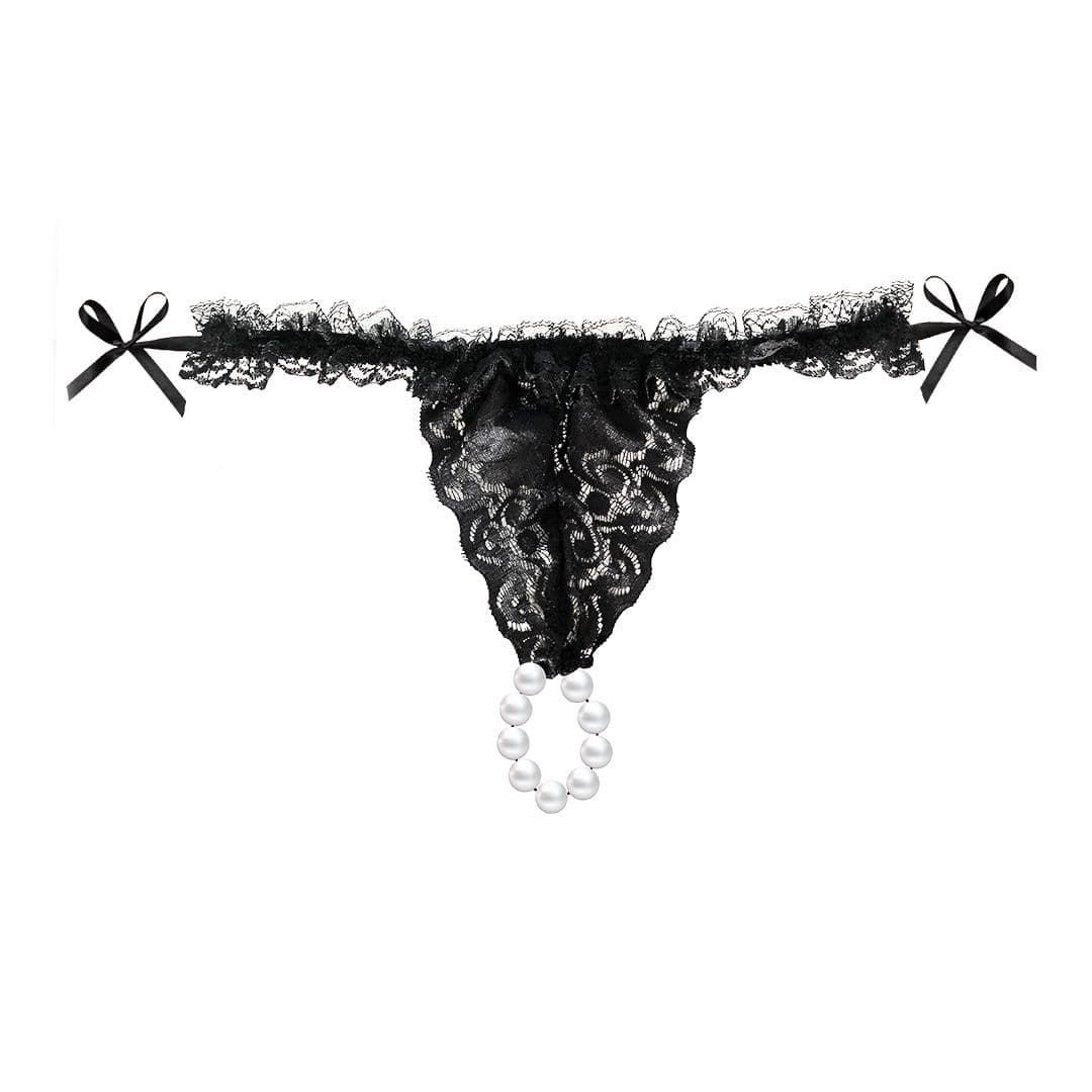 Набор Brazilian Panty: черные трусики со стимулирующими бусинами и массажный гель Sliding Gel Strawberry