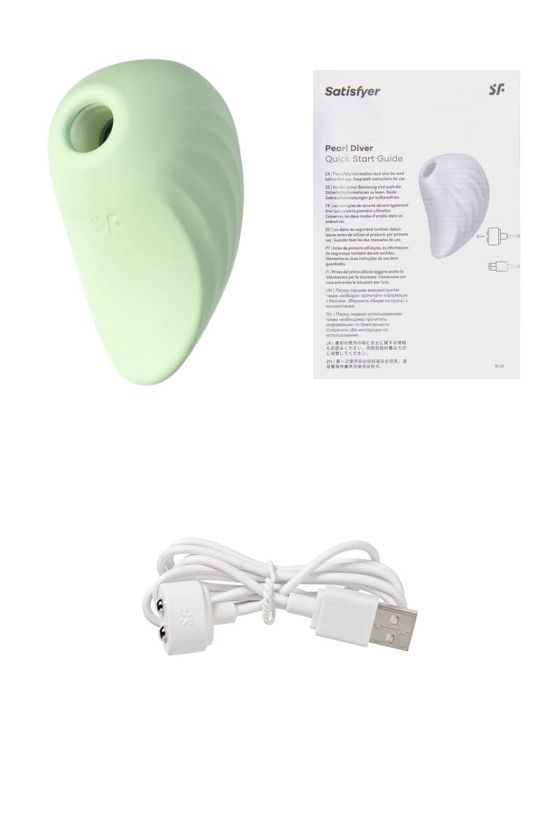 Салатовый вакуум-волновой стимулятор клитора Satisfyer Pearl Diver