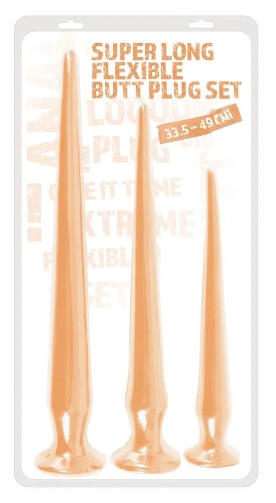 Набор из 3 телесных удлиненных анальных пробок Super Long Flexible Butt Plug Set