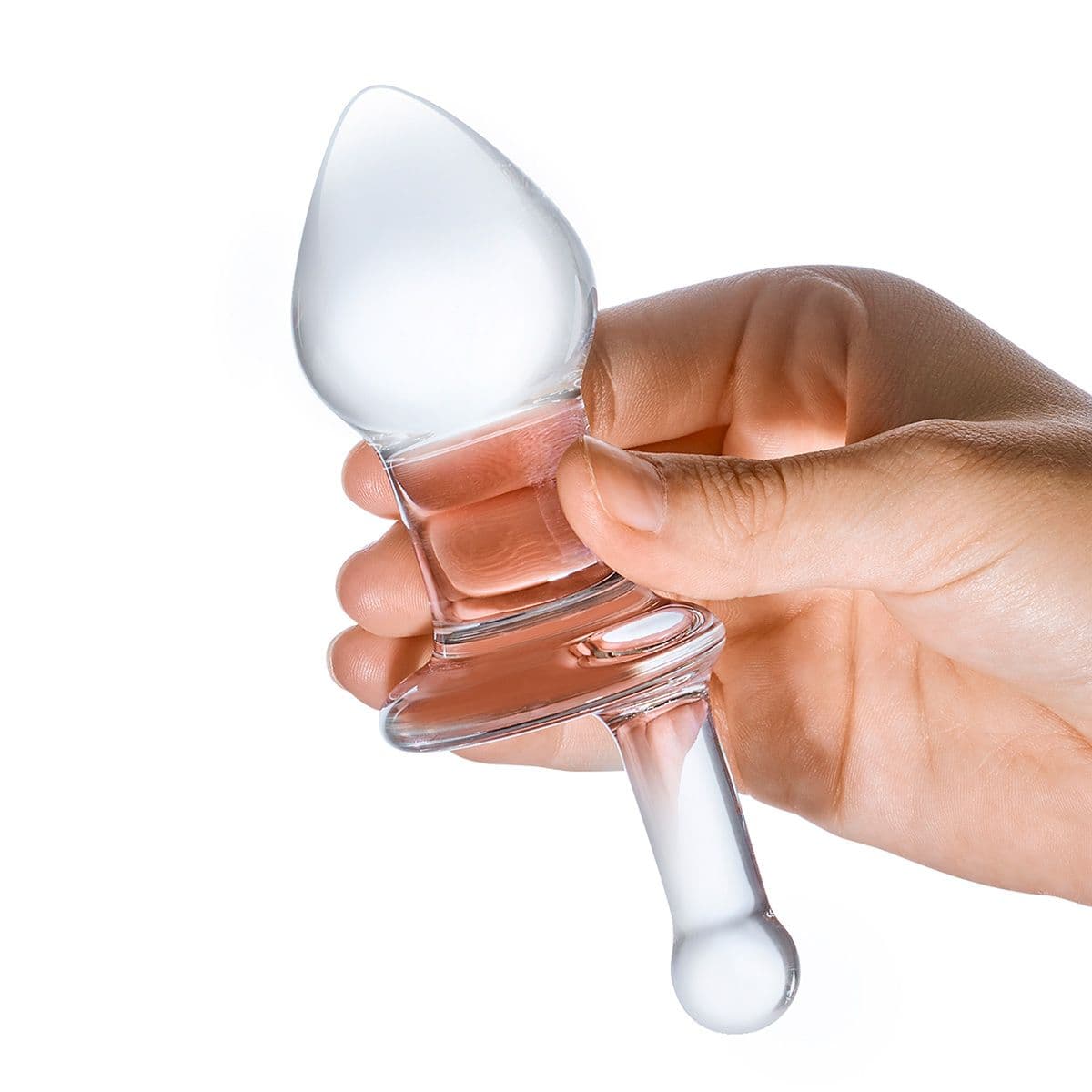 Прозрачный стеклянный анальный плаг с ручкой Glass Juicer - 12,7 см.