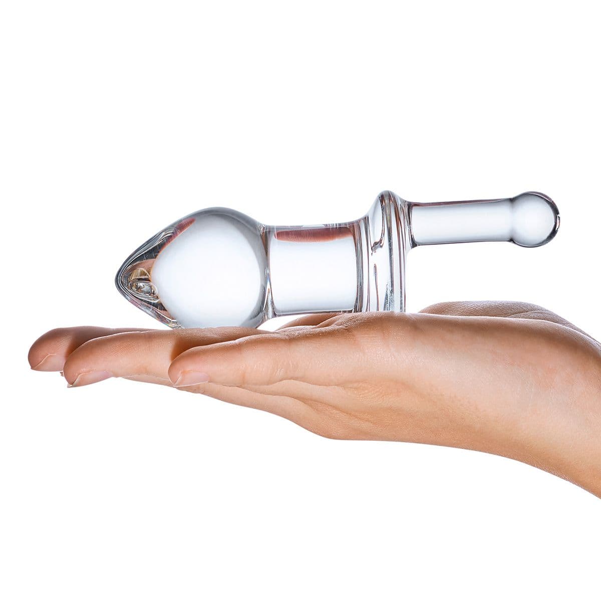 Прозрачный стеклянный анальный плаг с ручкой Glass Juicer - 12,7 см.