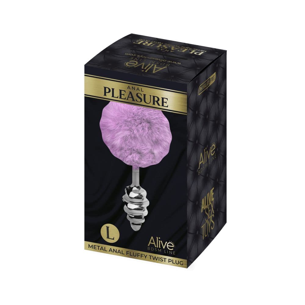 Серебристая анальная пробка с сиреневым мехом Metal Anal Fluffly Twist Plug L