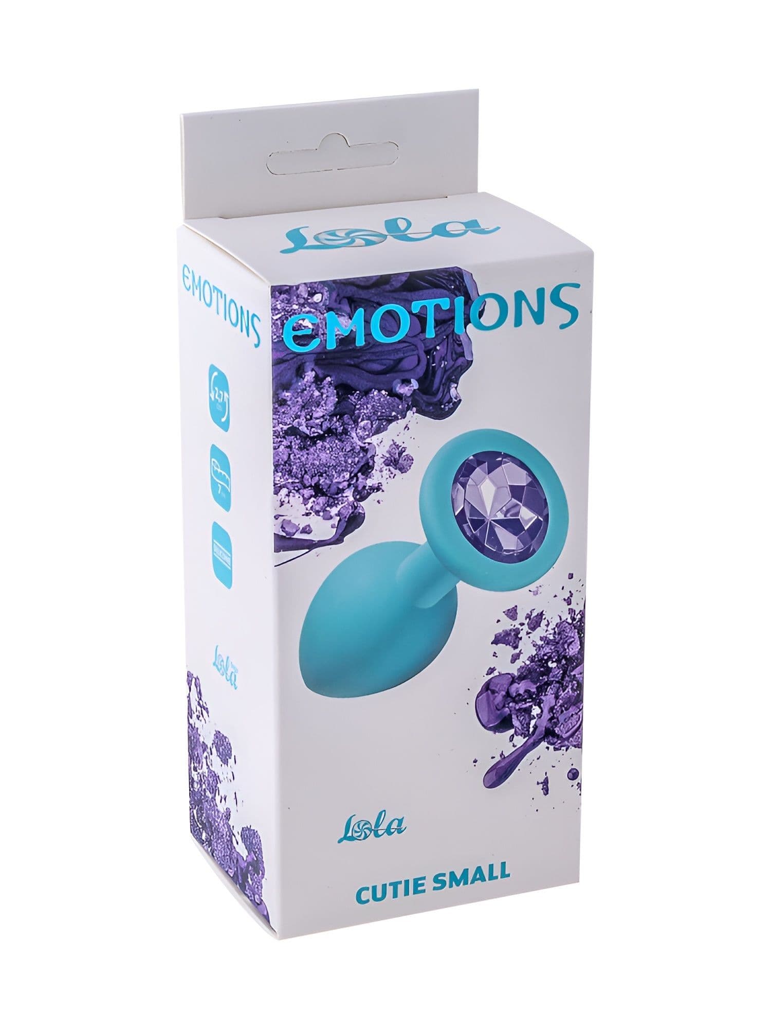 Малая голубая анальная пробка Emotions Cutie Small с фиолетовым кристаллом - 7,5 см.